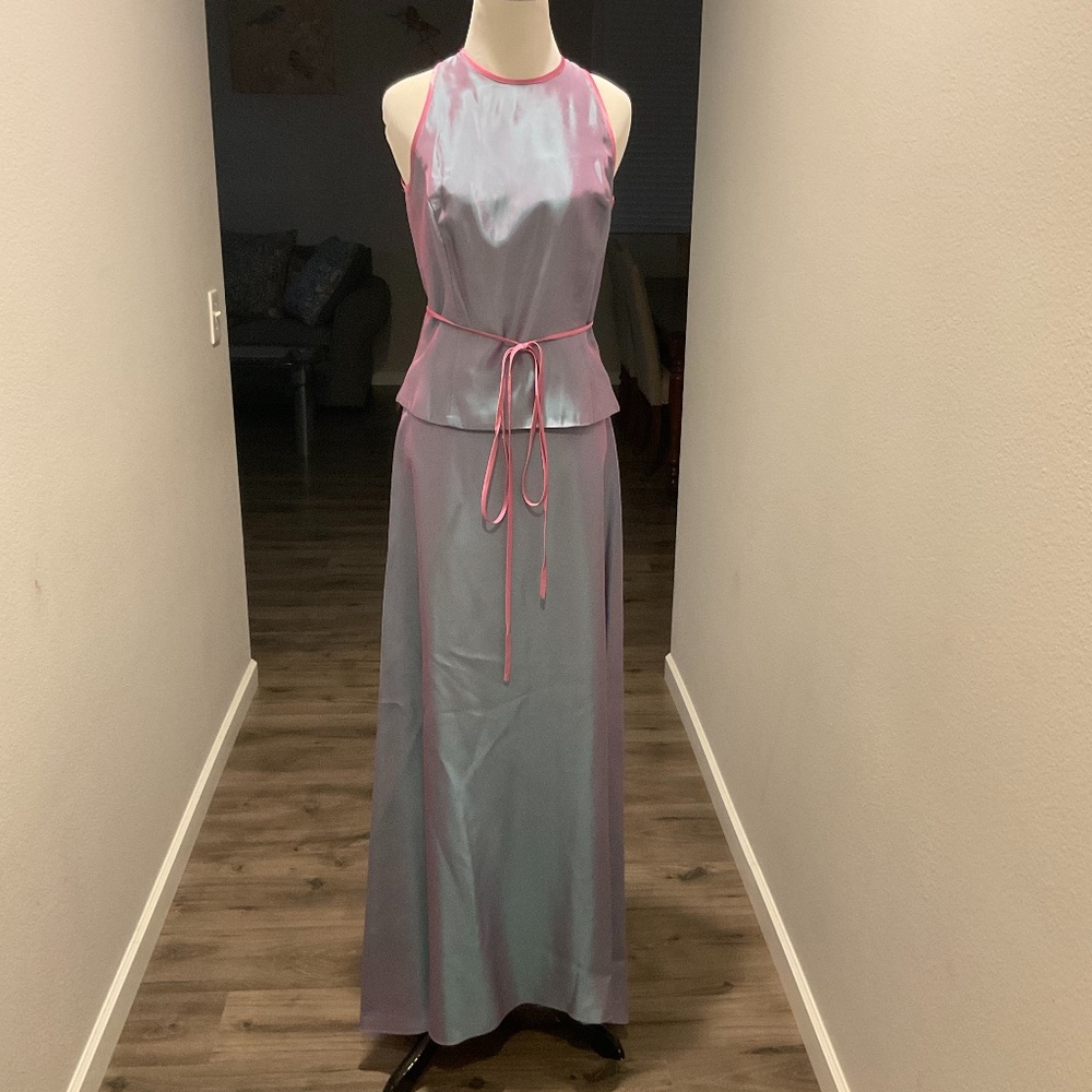 Greyish  skirt & top with pink accents